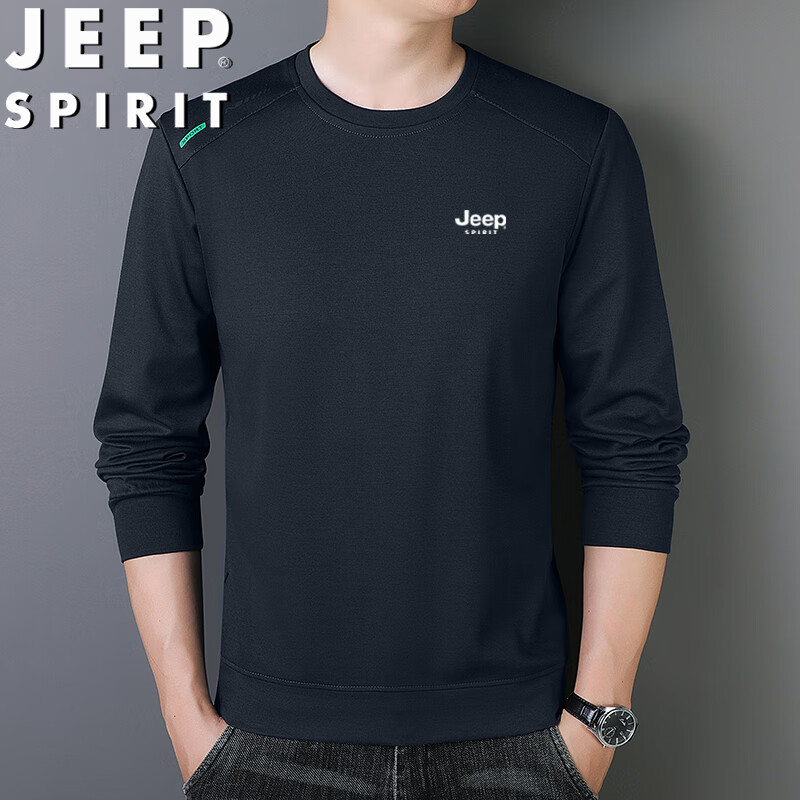 JEEP SPIRIT 吉普卫衣男春秋长袖T恤冬季圆领休闲宽松时尚打底衫 藏青 2XL 79元