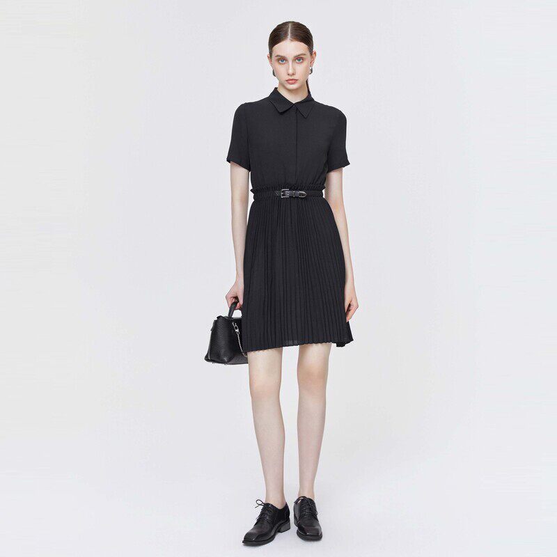 S.DEER 女士休闲风琴褶拼接短袖衬衫连衣裙 S22281209 178.75元（需用券）