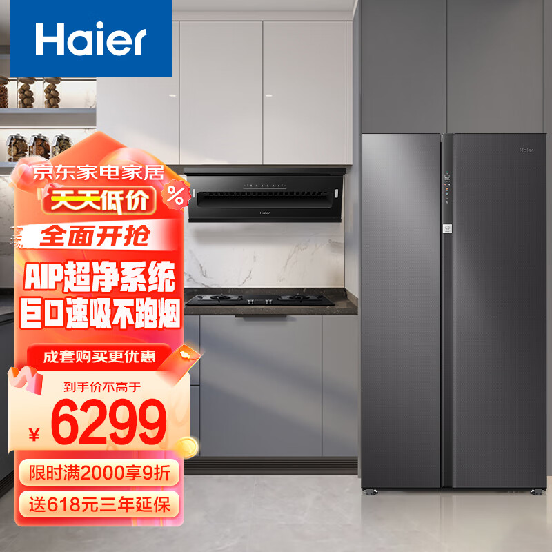Haier 海尔 冰厨套装 630升大容量双开门冰箱+抽油烟机C16+家用双灶具Q2BE3（附