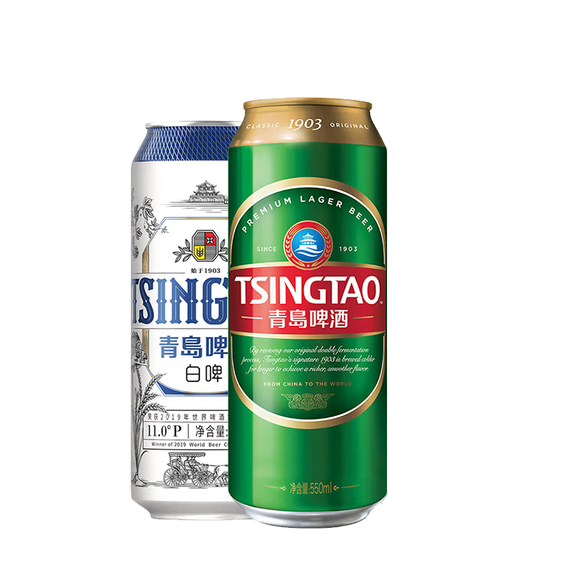 青岛啤酒（TsingTao）经典（1903）550*15听+白啤500ml*3听组合 77.82元有99-10全品券