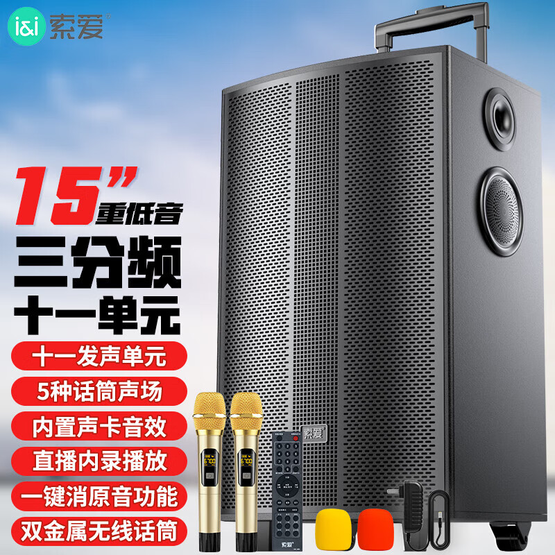 索爱 SA-X65舞台级11喇叭15英寸大功率重低音广场舞音响网红直播户外蓝牙拉