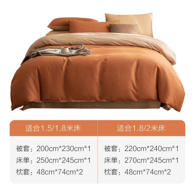 京东京造 60支长绒棉A类床上四件套 暖柔磨毛工艺 1.8米床 枫叶棕 289元（需