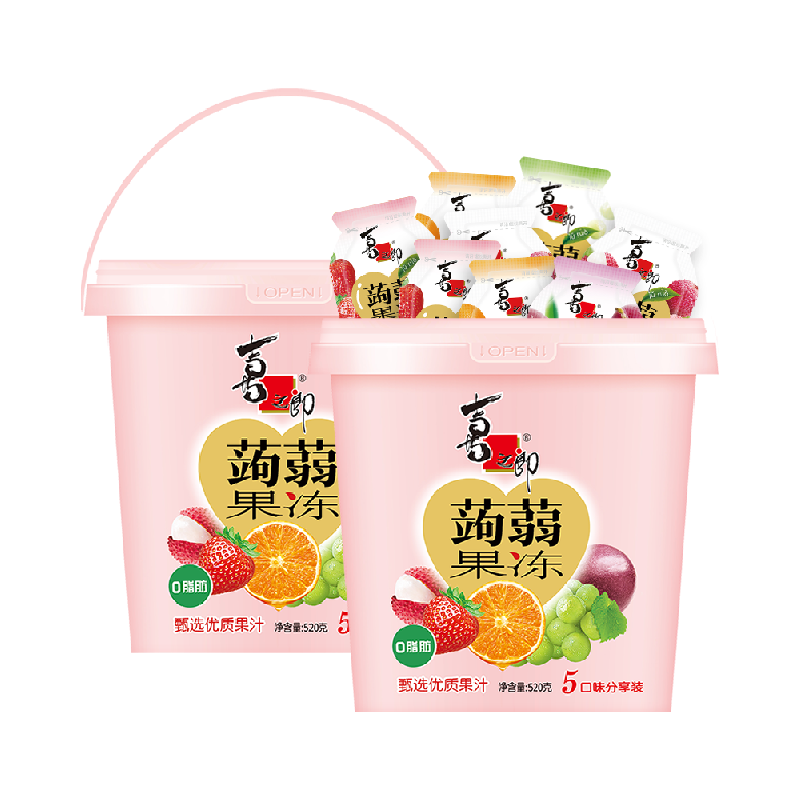 喜之郎 蒟蒻果冻 0脂果汁果冻 5口味520克每罐装 休闲儿童零食大礼 蒟蒻果冻