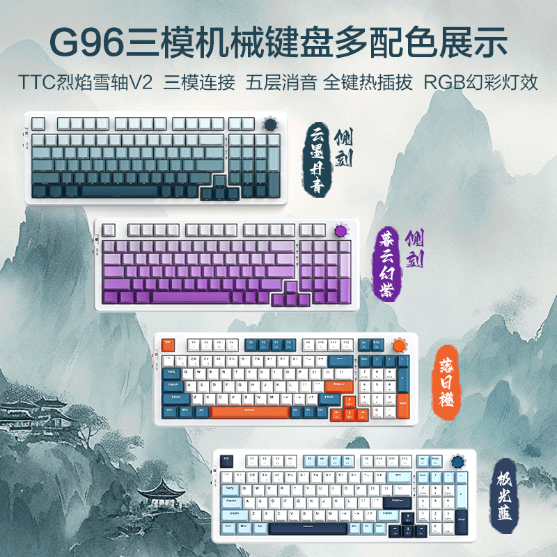 京东京造 G96 三模机械键盘 TTC烈焰雪轴V2 389元包邮（双重优惠）