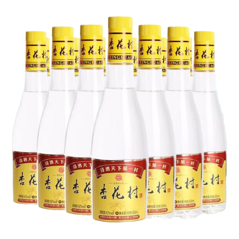 PLUS会员：汾酒 杏花村黄盖金标玻瓶 清香型白酒 42度 450mL*12瓶整箱装 口粮酒