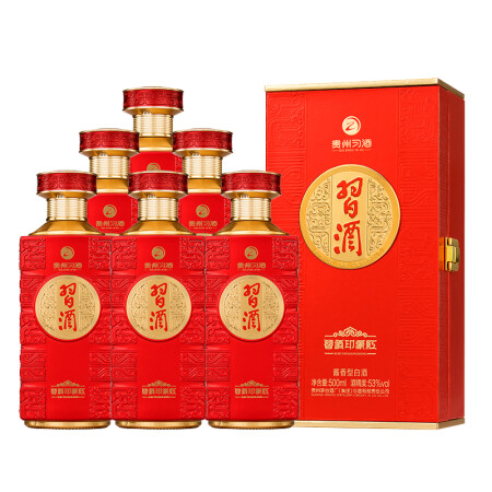 XIJIU 习酒 印象红53度酱香型白酒 53%vol 500mL 6瓶 1398元（需用券）