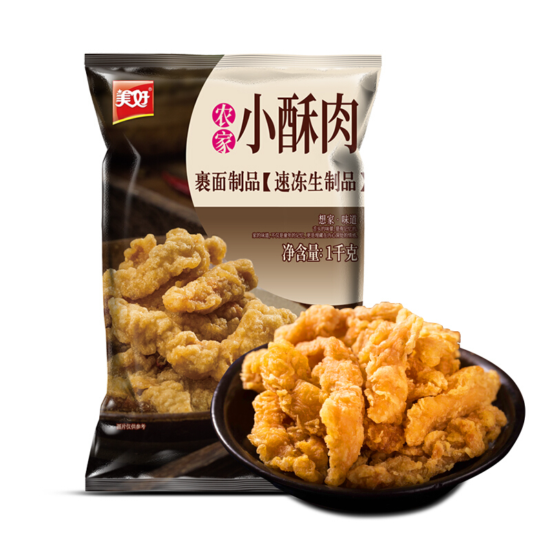 移动端、京东百亿补贴：美好 农家小酥肉 1kg 44.7元