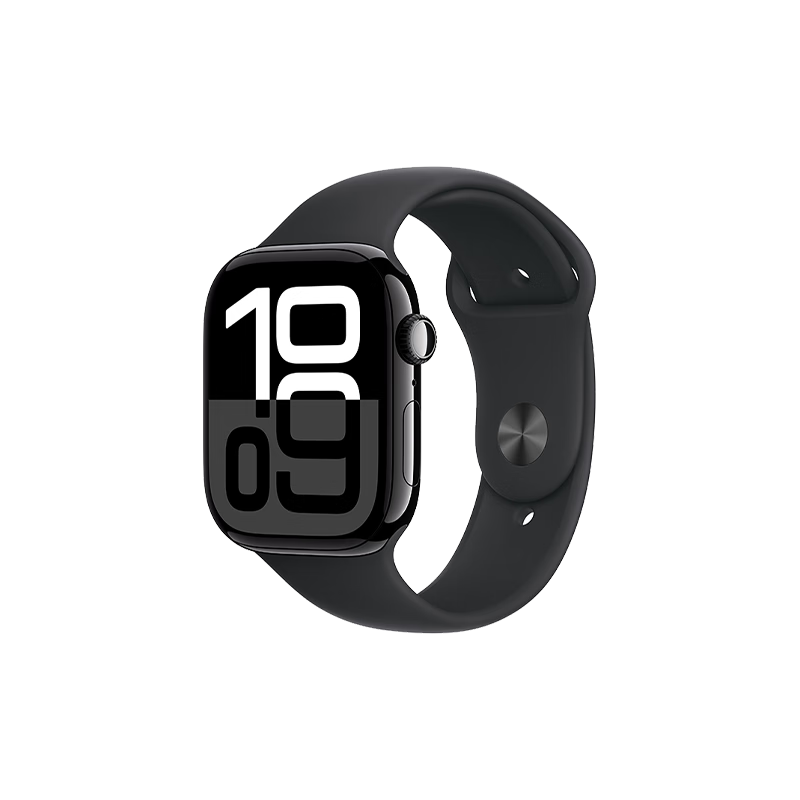 PLUS会员：苹果 Apple Watch Series 10 智能手表 GPS+蜂窝网络款 46mm 亮黑色 黑色橡