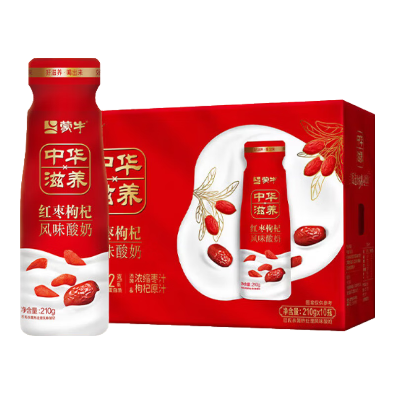 概率券:蒙牛（MENGNIU）中华滋养红枣枸杞风味酸奶210g×10瓶＊3件 80.96