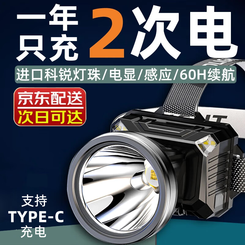 曼戈途 超长续航头灯 白光[强光版] 50000WT电显/感应/电显 51.91元（需用券）