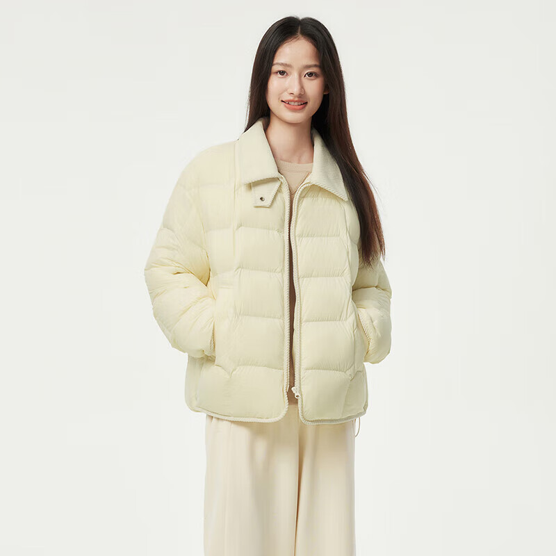 坦博尔 女款 羽绒服轻薄短款衬衫领韩版外套 淡奶黄 M 165/88A 293元（需用券