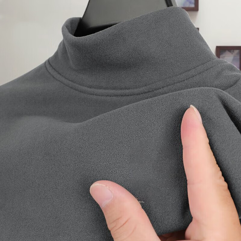 德绒 长袖T恤男 加绒加厚 半高领打底衫 保暖上衣 绿色 L【修身偏小】 5元(