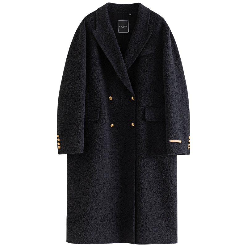 独束 大码女装苏利羊驼双面呢大衣冬装新款羊毛大衣女 静谧黑 M (尺码：1) 4