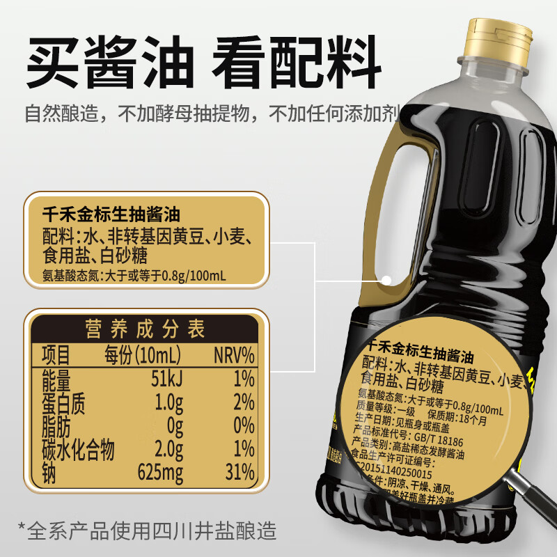 千禾 酱油 金标生抽 酿造酱油 1.52kg 5.8元（需用券）