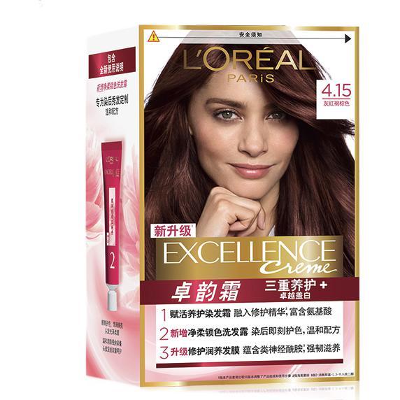 L'OREAL PARIS 卓韵霜赋活养护染发霜 #4.15灰红褐棕色 1盒 41.57元