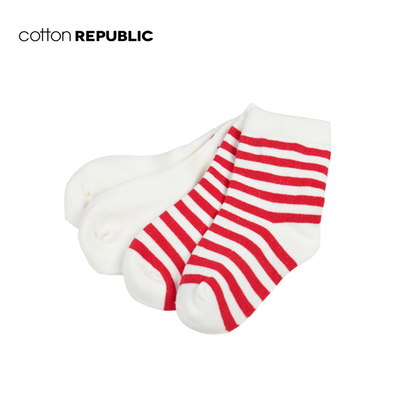 cotton REPUBLIC 棉花共和国 儿童袜子棉质袜可爱卡通条纹童袜 2双婴童袜棉质小