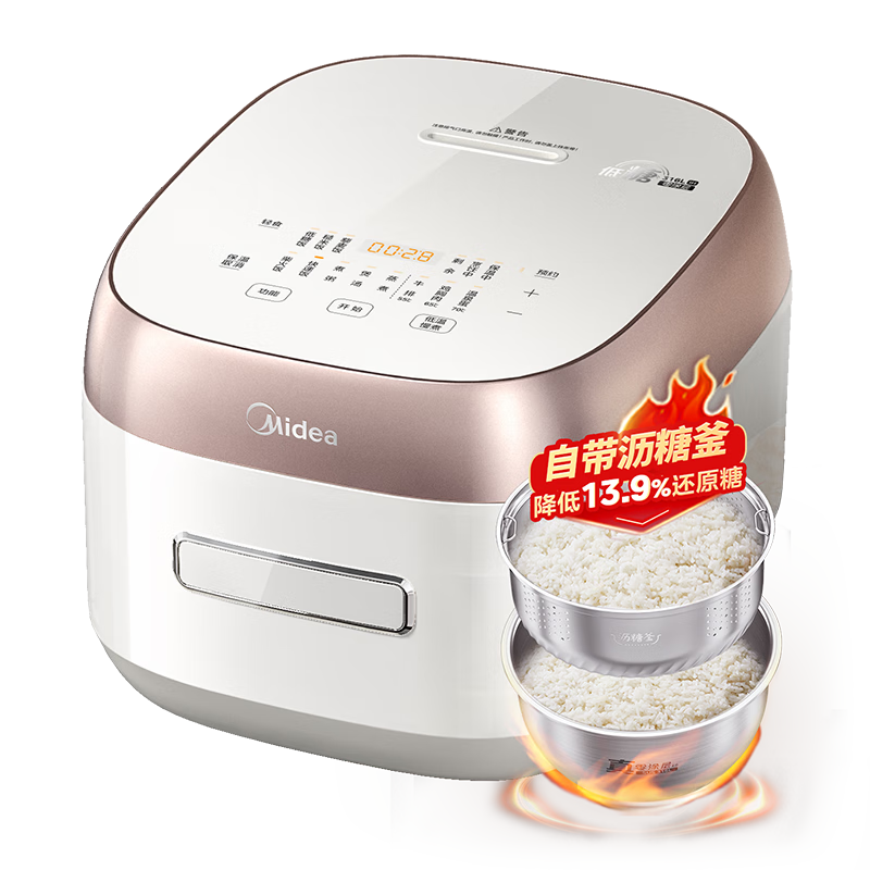 PLUS会员：Midea 美的 IH电磁加热 低糖电饭煲 4升 316L不锈钢内胆 MB-HS451S 344.25