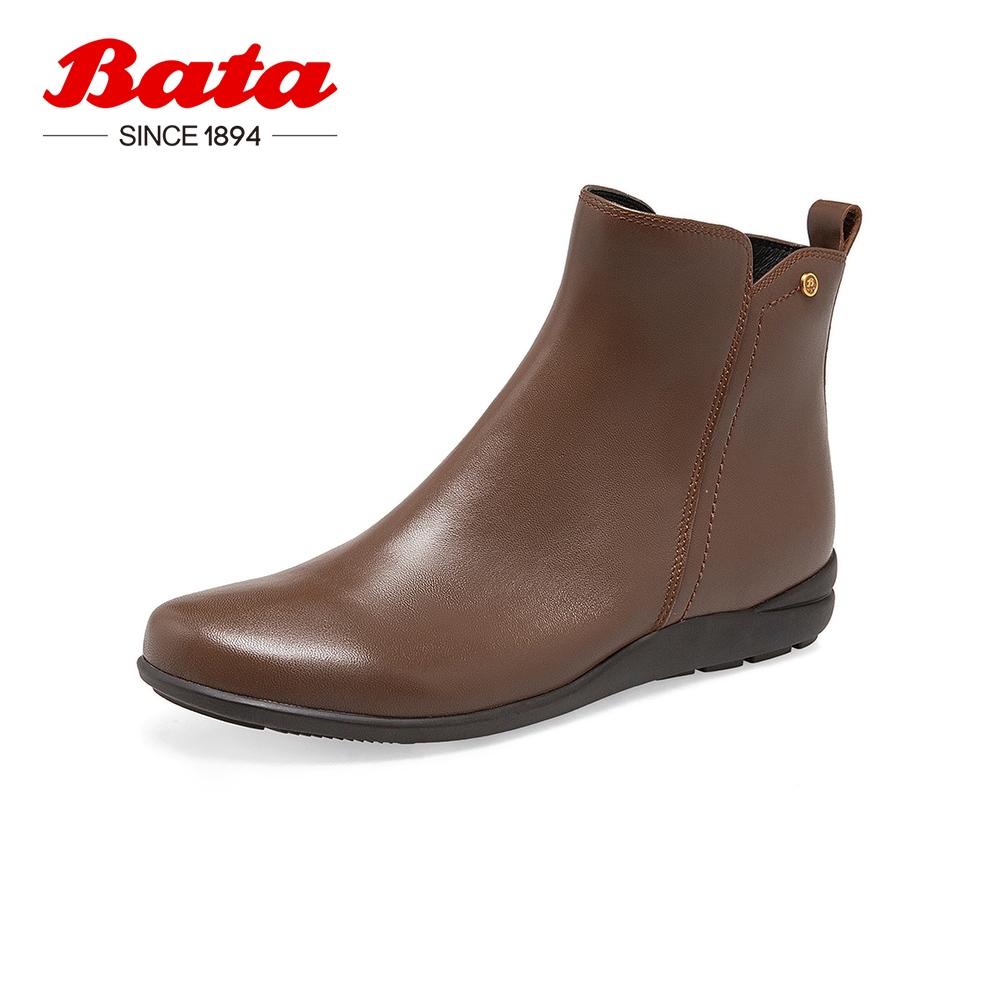 Bata 拔佳 时装靴女春秋商场百搭平底羊皮弹力通勤短筒靴AWM56CD2 299.58元（需