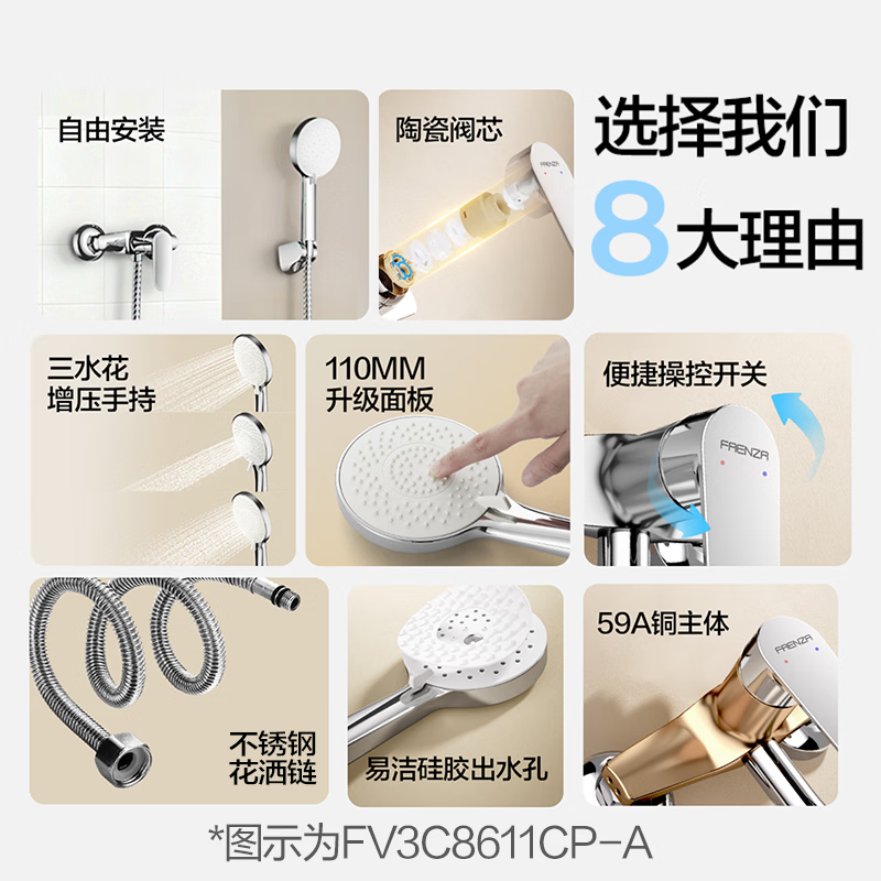 法恩莎 FV3C8611CP-A 全套淋浴花洒简约套装 精铜主体-增压款 包安装/拆旧 203.35元 - 线报酷