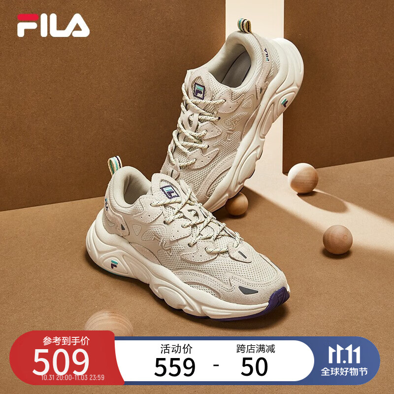 FILA 斐乐 女鞋老爹鞋火星鞋秋季潮流复古轻便厚底运动鞋 奶白/-F12W111141CGT 37