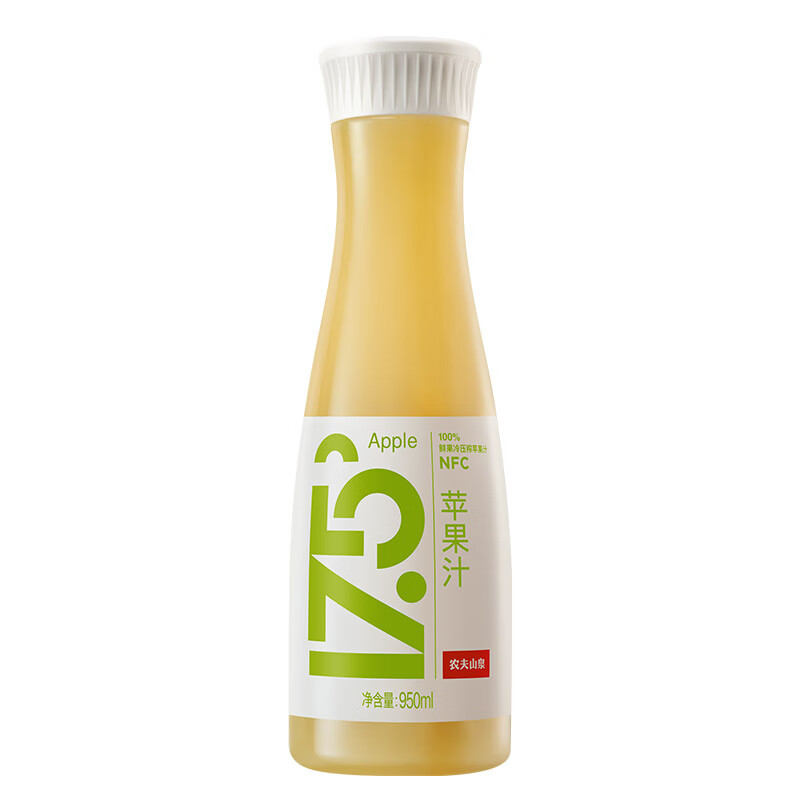 plus会员、需凑单:农夫山泉17.5°NFC苹果汁 冷藏型 100﹪鲜果 950ml/瓶＊5件 63.45