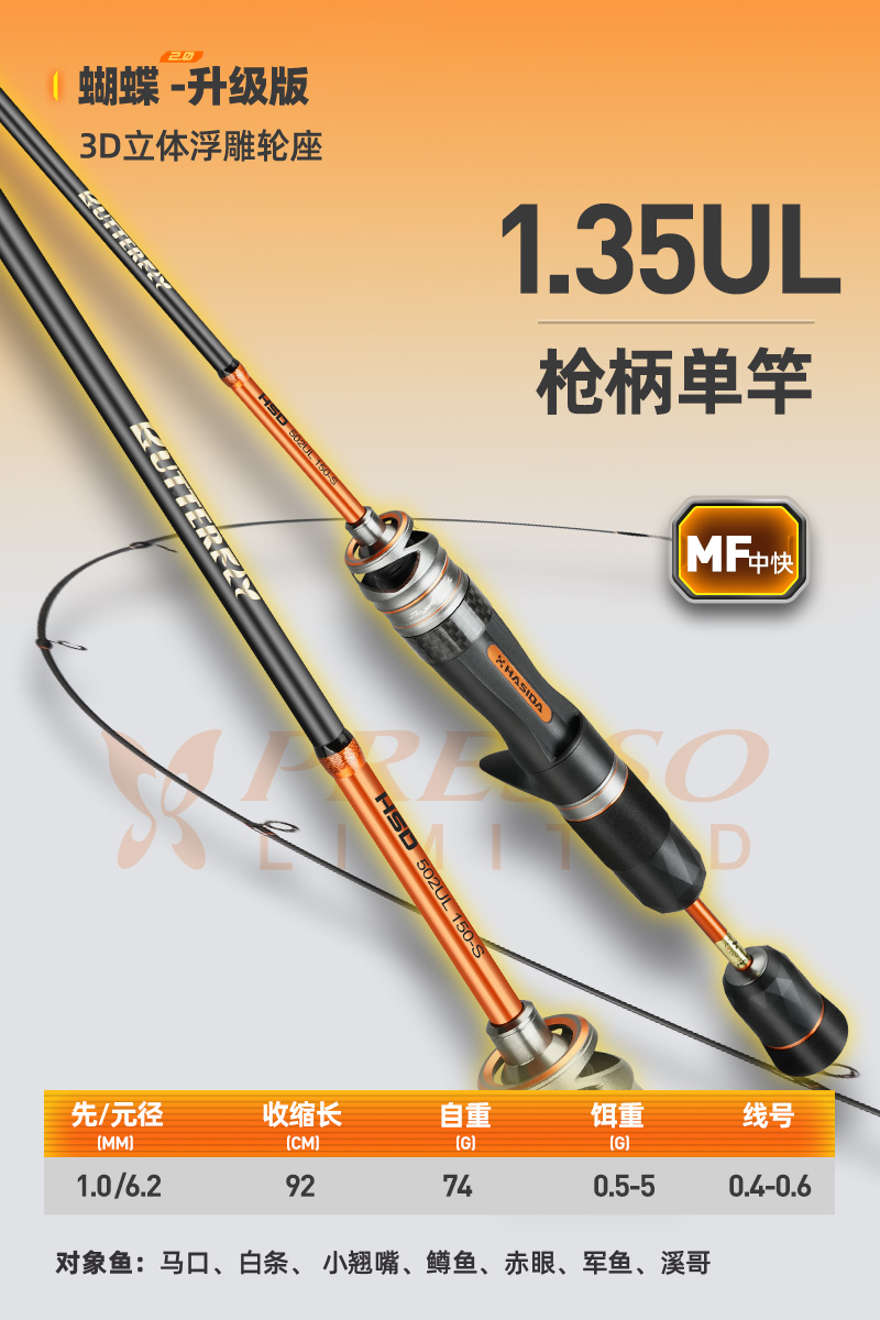 哈斯达 HISTAR 蝴蝶微物竿实心竿稍ul路亚竿超软弹射马口竿纺车轮套装 59元（