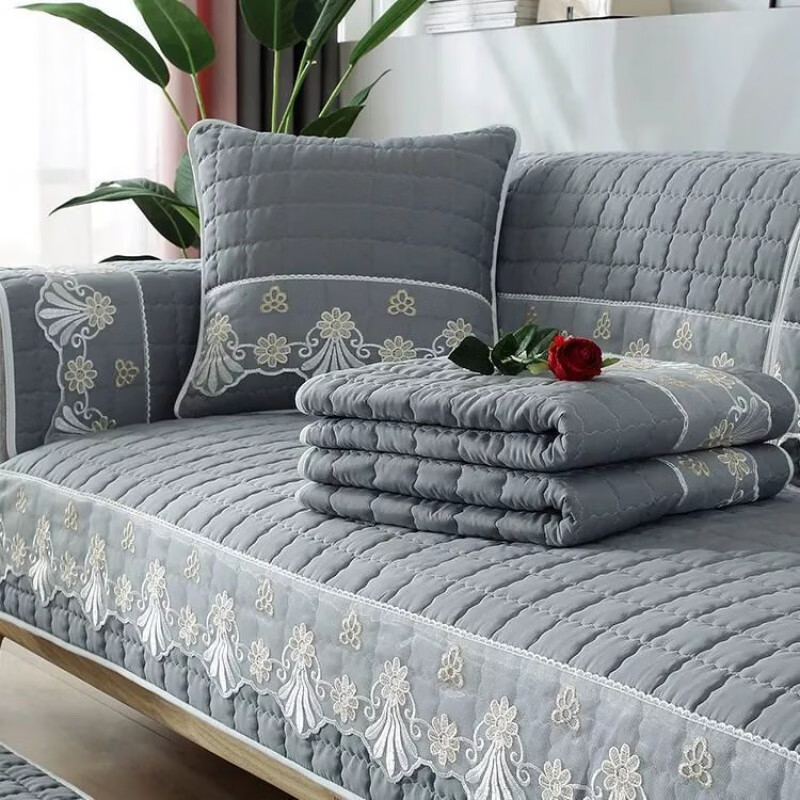 四季沙发垫通用布艺防滑简约现代沙发套全包客厅坐垫全盖 清雅-灰色 70*180 