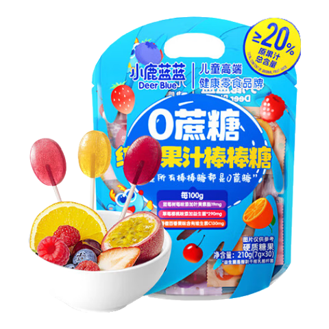 小鹿蓝蓝0蔗糖缤纷果汁棒棒糖210g 混合口味30支装 14.62元 14.62元