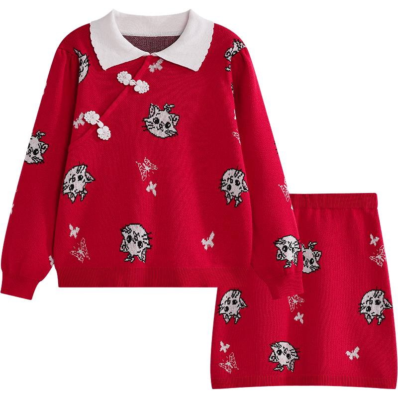 迪士尼 童装女童提花国风长袖+裙子两件套装 103.93元（需用券）