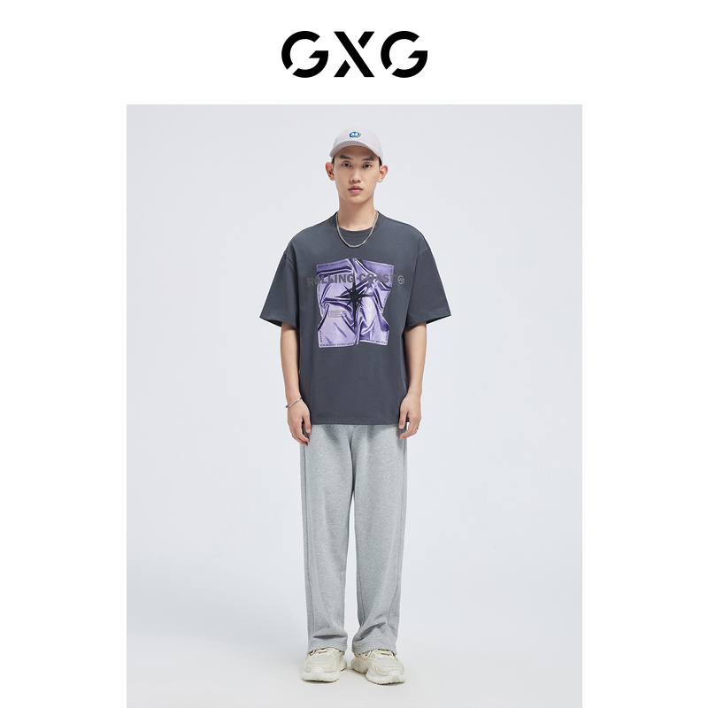 GXG 奥莱 22年男装 潮流扭曲印花圆领短袖T恤夏季新品#10D1440705B 59.5元（需买3