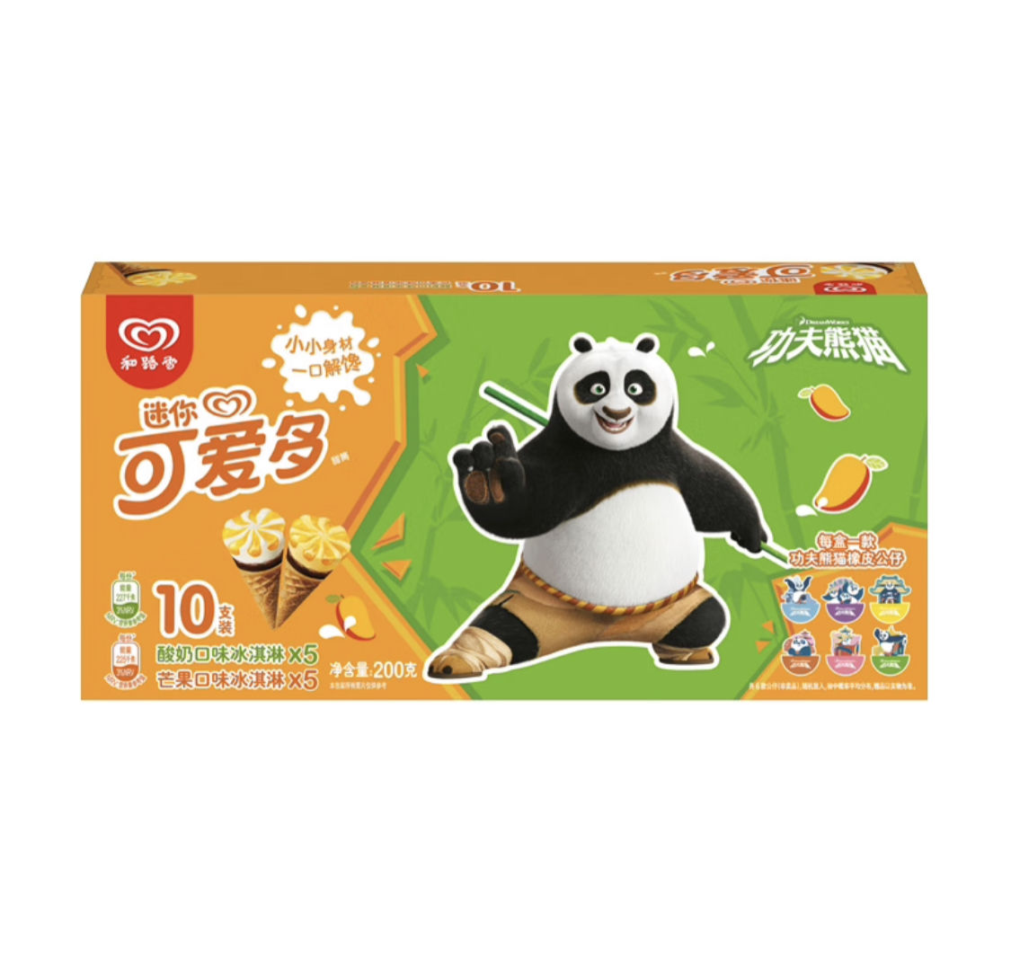 可爱多和路雪 迷你可爱多|功夫熊猫 芒果&酸奶口味 冰淇淋20g*10支*10件 60.2元
