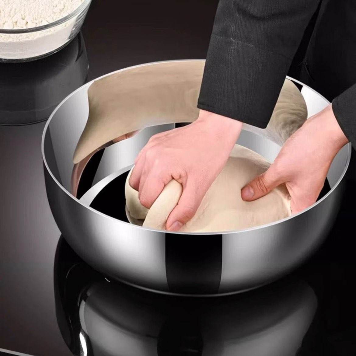 再降价：金汤银饺 食品级不锈钢加厚盆 32cm卷边 带盖和面盆打蛋盆洗菜盆汤