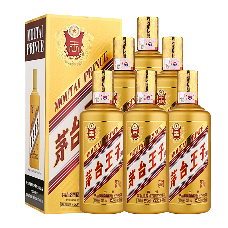 再降价、京东百亿补贴：MOUTAI 茅台 金王子 酱香型白酒 53度 500ml*6瓶 整箱装 