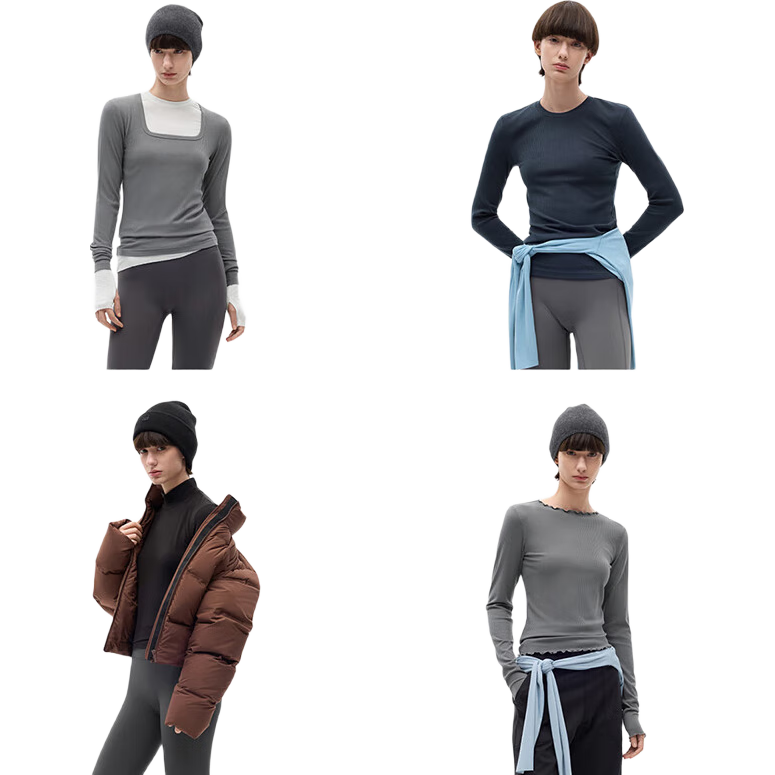 蕉内 热皮501+女士保暖内衣红色秋衣防寒抗菌多领型防静电打底衫保暖衣 浅