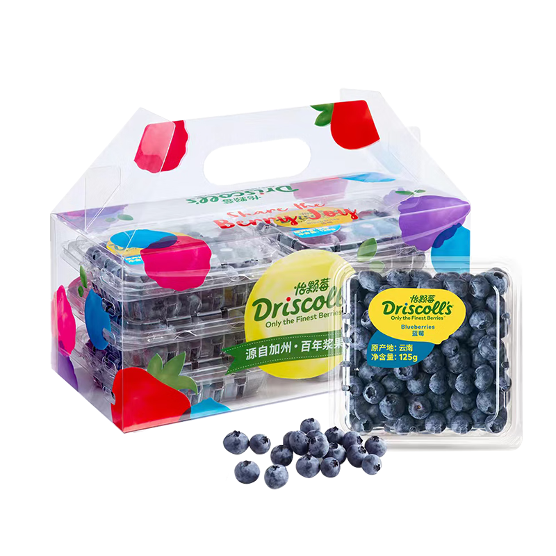 再降价，怡颗莓Driscolls 云南蓝莓14mm+ 6盒礼盒装 125g/盒 新鲜水果礼盒 86.24元