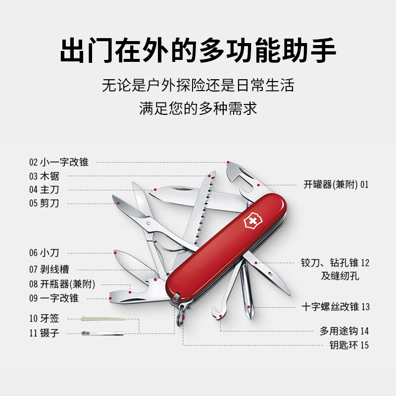 VICTORINOX 维氏 瑞士系列 1.4713 大当家多功能瑞士军刀 91mm 15种功能 红色 109.45