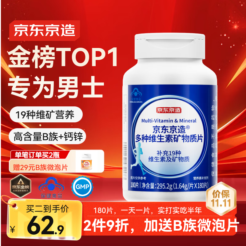 京东京造 艾兰得 多种维生素矿物质片 180片 43.47元（需买3件，需用券）