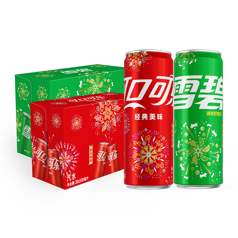 88VIP：Coca-Cola 可口可乐 碳酸饮料 烟花罐 可乐+雪碧 330ml*20罐*2箱 77.71元（需