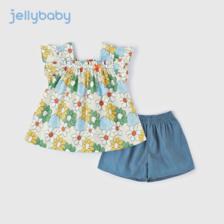 杰里贝比 2023年夏季新款儿童女童童装套装T恤短裤两件套 蓝色 90 74元（需用