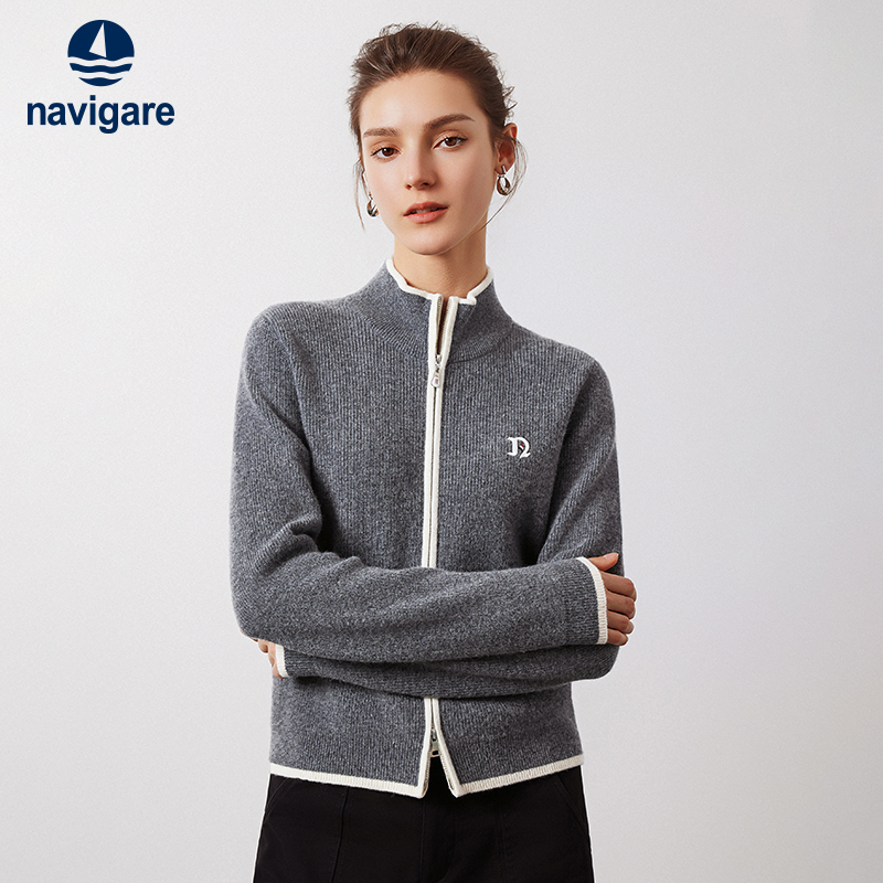 navigare [100纯羊毛]意大利小帆船灰色毛衣女士针织开衫 319.14元