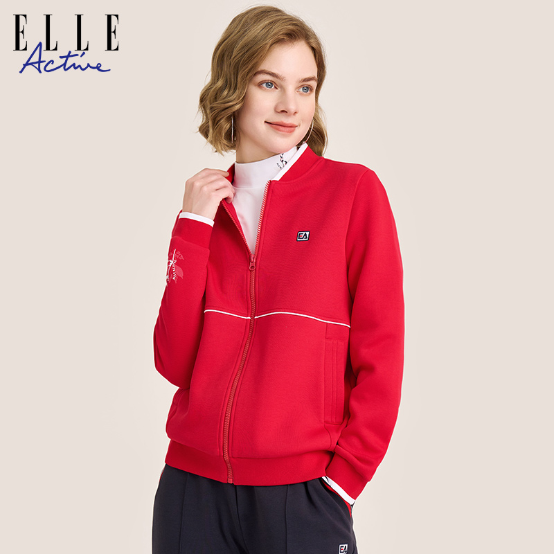 ELLE Active 2024春款简约红色短外套女高级感百搭休闲夹克棒球服 309元（需用