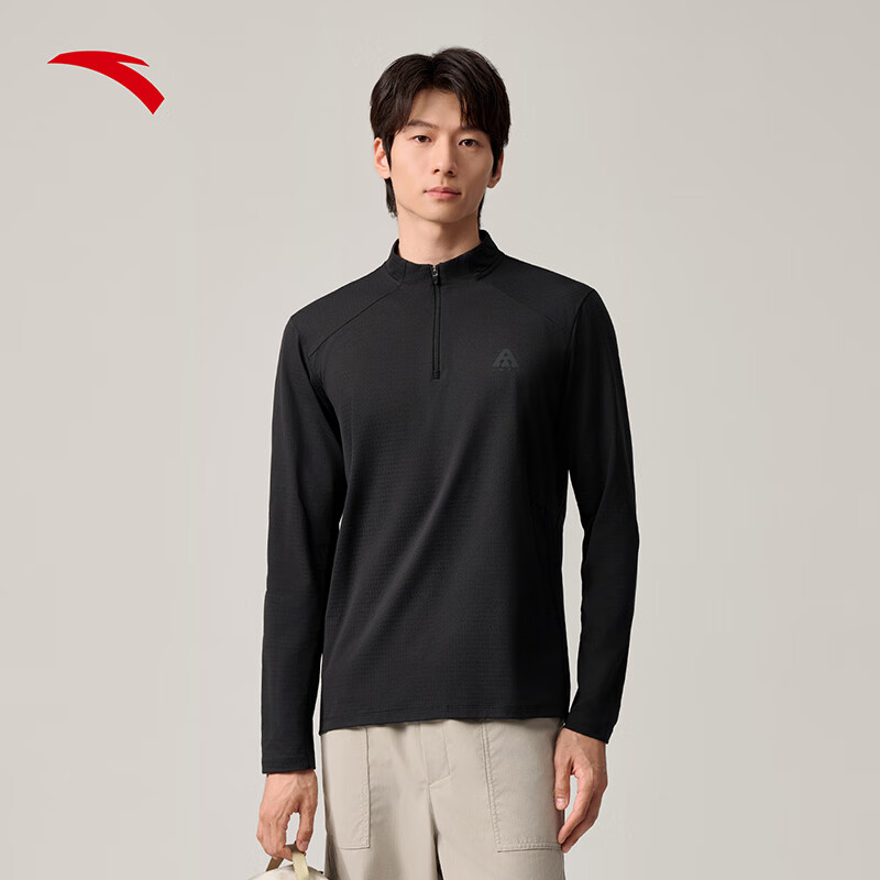 安踏 羊毛T丨美利奴羊毛长袖t恤男半开襟户外透气徒步保暖上衣 (美利奴羊