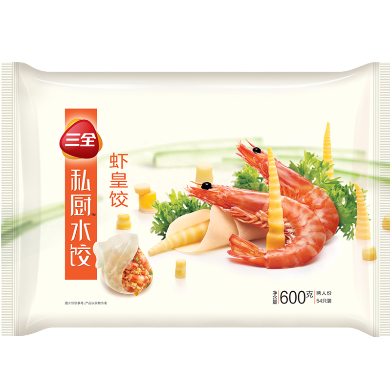 三全 私厨饺子虾皇饺600g买4赠2灌汤包 78.6元，合19.65元/件