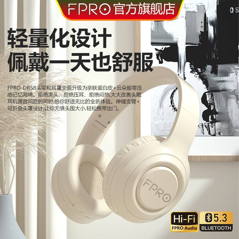 FPRO 降噪无线蓝牙耳机头戴式DR58 云岩白送双线 29.83元