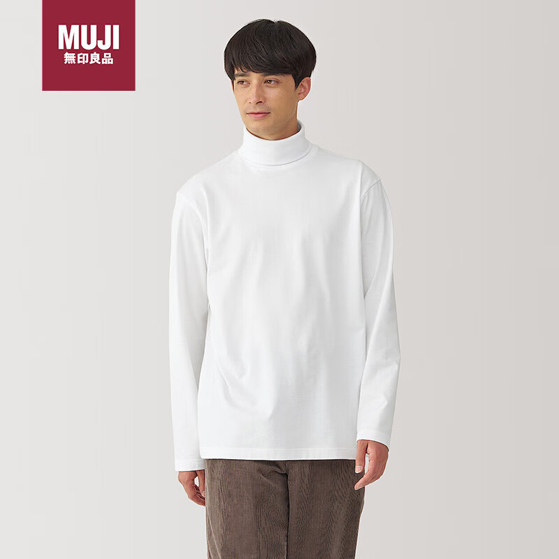 MUJI 无印良品（MUJI）男式 起毛 高领长袖T恤 男士打底衫男款 白色 L 89元（需