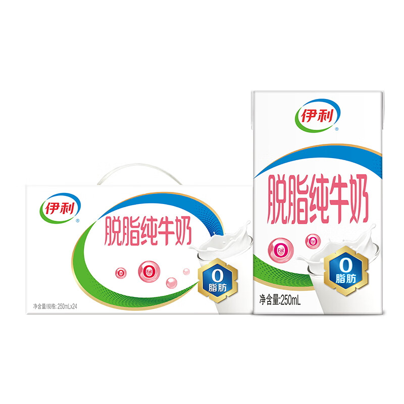 yili 伊利 脱脂牛奶 250ml*24盒 零脂肪 44.5元