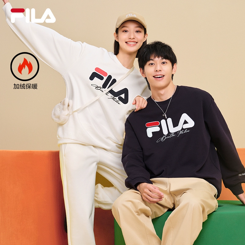 FILA 斐乐情侣圆领加绒卫衣男2024秋季新款男女同款休闲宽松上衣 ￥289