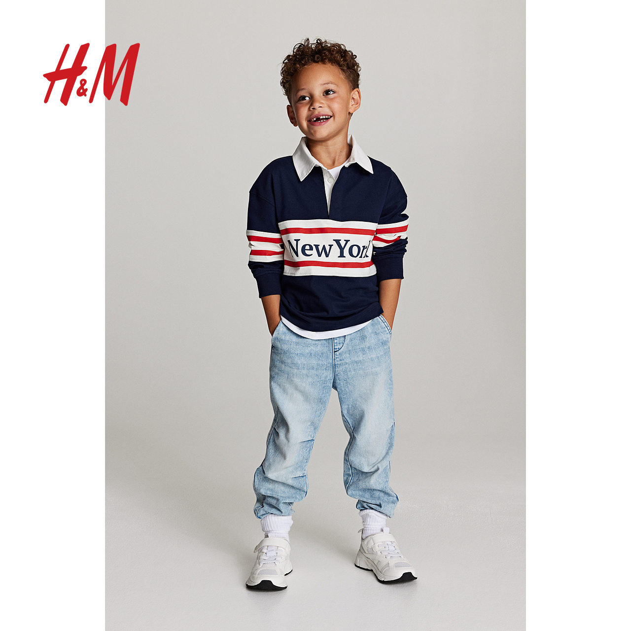 H&M HM童装男童Polo衫2023冬季新款柔软棉质针织长袖橄榄球衫1123105 155.3元