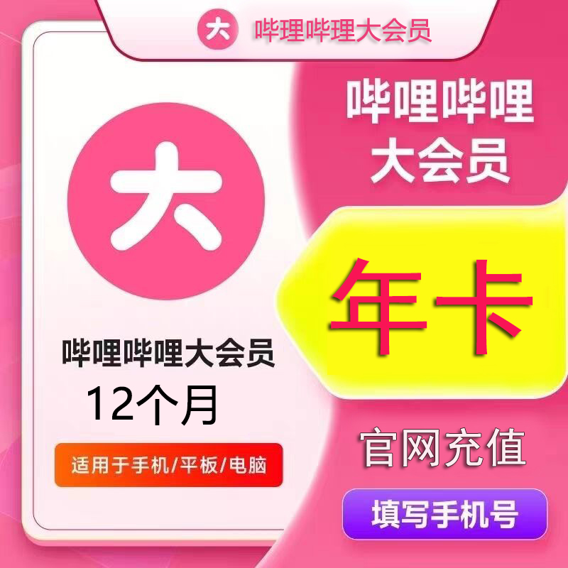 bilibili 哔哩哔哩 大会员一年 ￥72.8