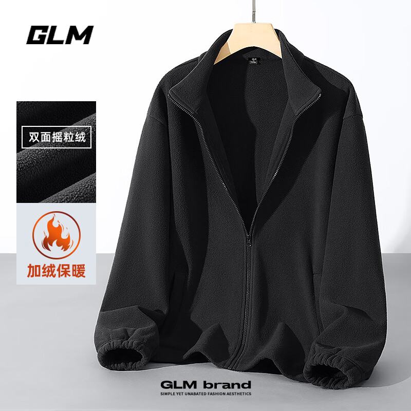 GLM 双面摇粒绒外套 冬款加绒加厚 休闲立领夹克 黑 ￥38.35